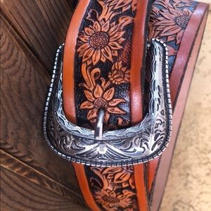 Brown leather cowboy belt